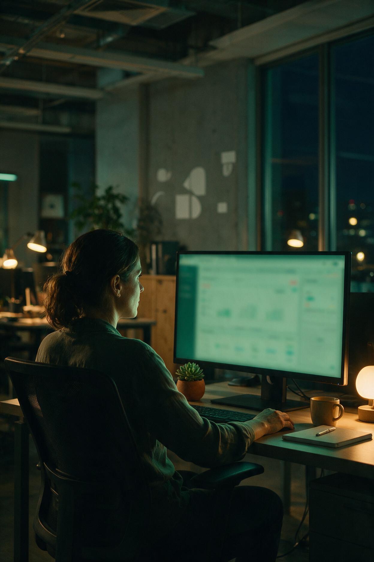 Equipe de plantão acompanhando telas de monitoramento durante a madrugada.